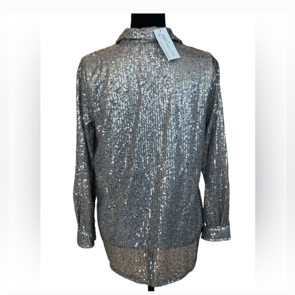 NY Collection Silver Sequin Blouse - Picture 5 of 9